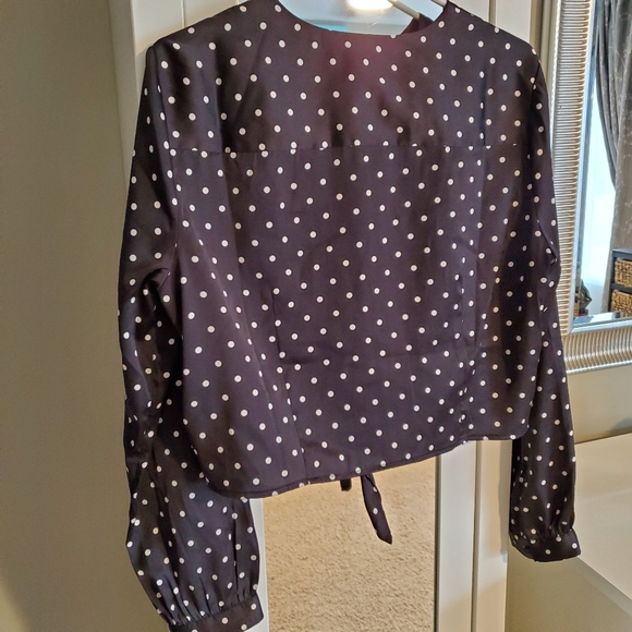 Silky Polka Dot Tie Front Blouse - Picture 4 of 6